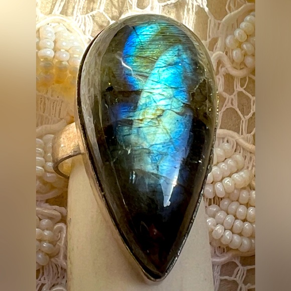 STERLING SILVER HUGE LABRADORITE RING - Picture 1 of 8
